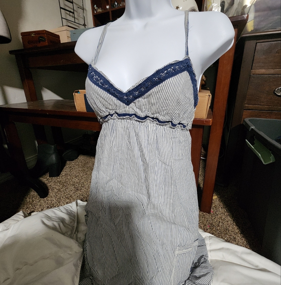 Hollister Blue and White Stylish Mini Sundress.